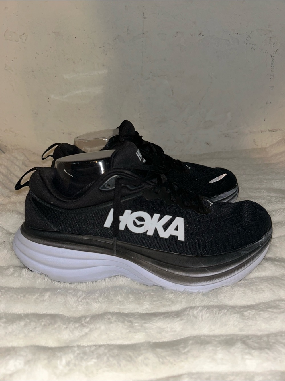 Hoka bondi 8  Black and White Athletic Running Shoes